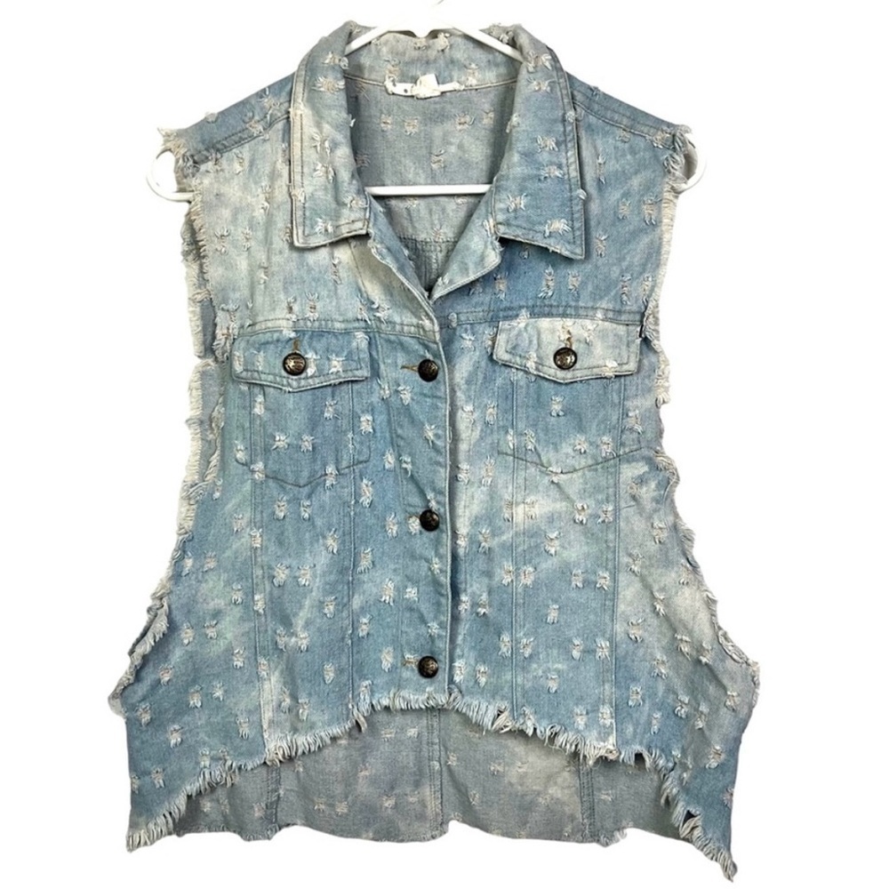 Very J distressed high low denim vest - Size: Large - Picture 3 of 16